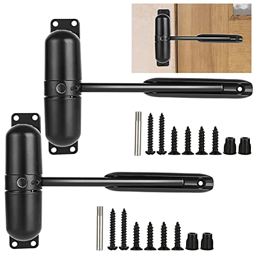 SENENQU 2 Pack Safety Spring Door Closers 4-1/4 inch Automatic Door Closer Residential, Auto Door Closer Adjustable Closing Door Hinge to Convert Hinged Doors to Self-Closing, Black - Image 1