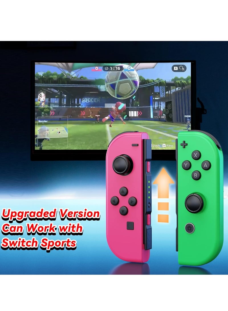CONTROLLERSTECH Wireless Controller for Nintendo Switch, L/R Controllers Replacement Compatible with Nintendo Switch - Neon Pink/Neon Green - Image 4