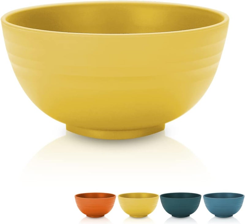 Kyraton Cereal Bowls 4 Pieces Unbreakable And Reusable Light Weight Bowl For Rice Noodle Soup Snack Salad Fruit Dishwasher Safe Microwave Safe BPA Free Gold Yellow - Image 1