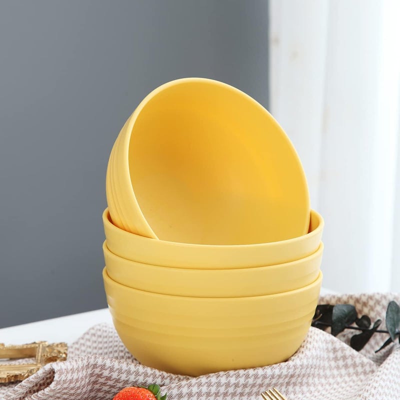 Kyraton Cereal Bowls 4 Pieces Unbreakable And Reusable Light Weight Bowl For Rice Noodle Soup Snack Salad Fruit Dishwasher Safe Microwave Safe BPA Free Gold Yellow - Image 2