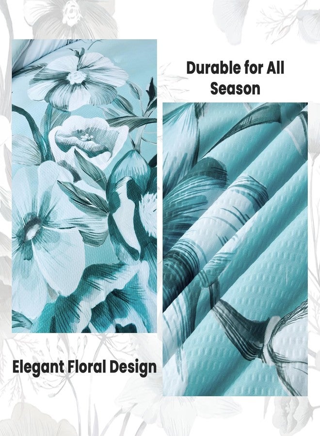 Luxudecor طقم لحاف فاخر مزين بالزهور، مقاس كينج، 7 قطع، لون أزرق مائي، طقم سرير متكامل، لحاف أنيق متدرج الألوان مزين بالزهور مع طقم ملاءات، طقم مفروشات من الألياف الدقيقة الناعمة بنقشة السيرسيكر مناسب لجميع الفصول (أزرق مائي، 104 بوصة × 90 بوصة). - Image 5