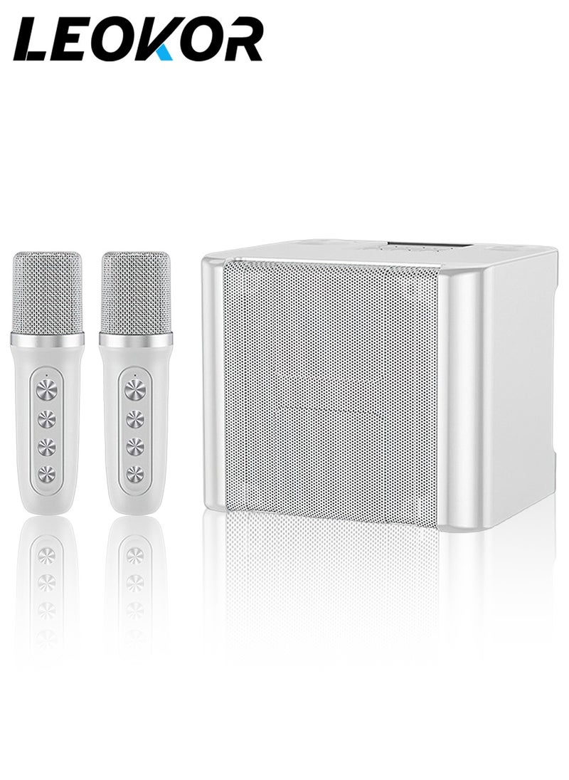 LEOKOR Mini Karaoke Machine for Adults and Kids,Portable Bluetooth Karaoke Speaker for TV,with 2 Wireless Microphones PA Speaker System,for Indoor Outdoor Party,Family Party Singing(White)  - Image 1