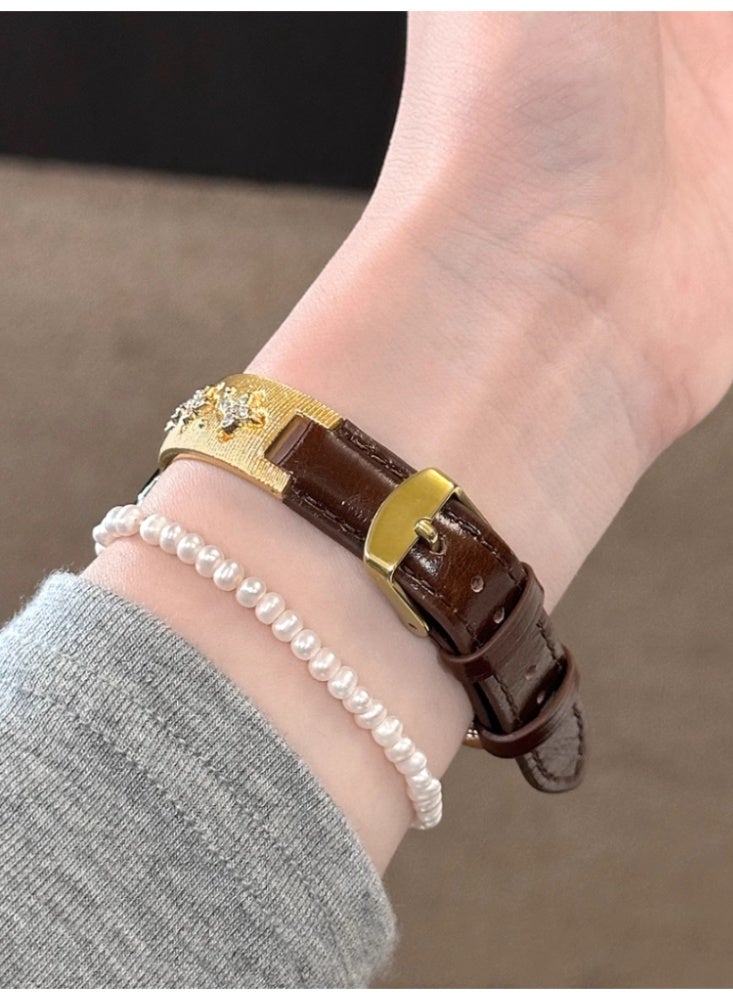 Arabest Brown Leather Replacement Strap for iWatch S10-42mm, Stylish Design with Gold Buckle, Compatible with Generation S10, Fine Quality Bracelet - Image 3