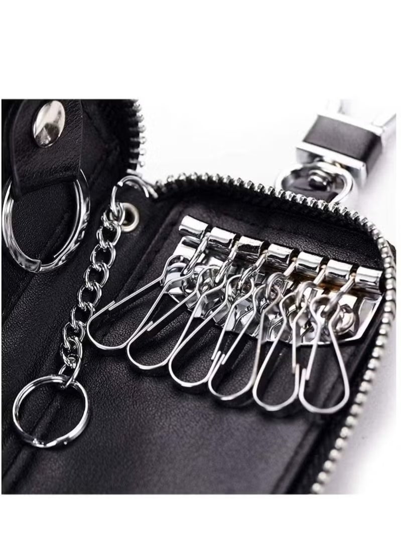 PU Leather Car Key Case Car Smart Key Chain Coin Holder Smart Key Holder Protection Car key Chain Bag Auto Remote Keyring Wallet Key Wallet Card Wallet Leather Wallet Black - Image 5