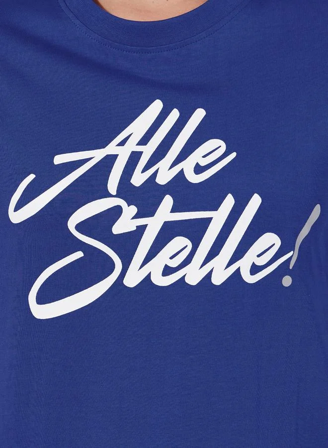 Styli Oversized Alle Stelle Slogan T-Shirt with Turn-Up Sleeves