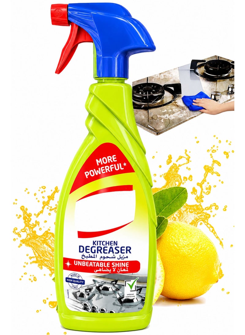 Kitchen Degreaser Multipurpose Cleaner 650ml, Powerful Grease Remover Spray Kills 99.9% Bacteria, Removes Burnt Food & Limescale Stains with Lemon Fresh Scent - Image 1