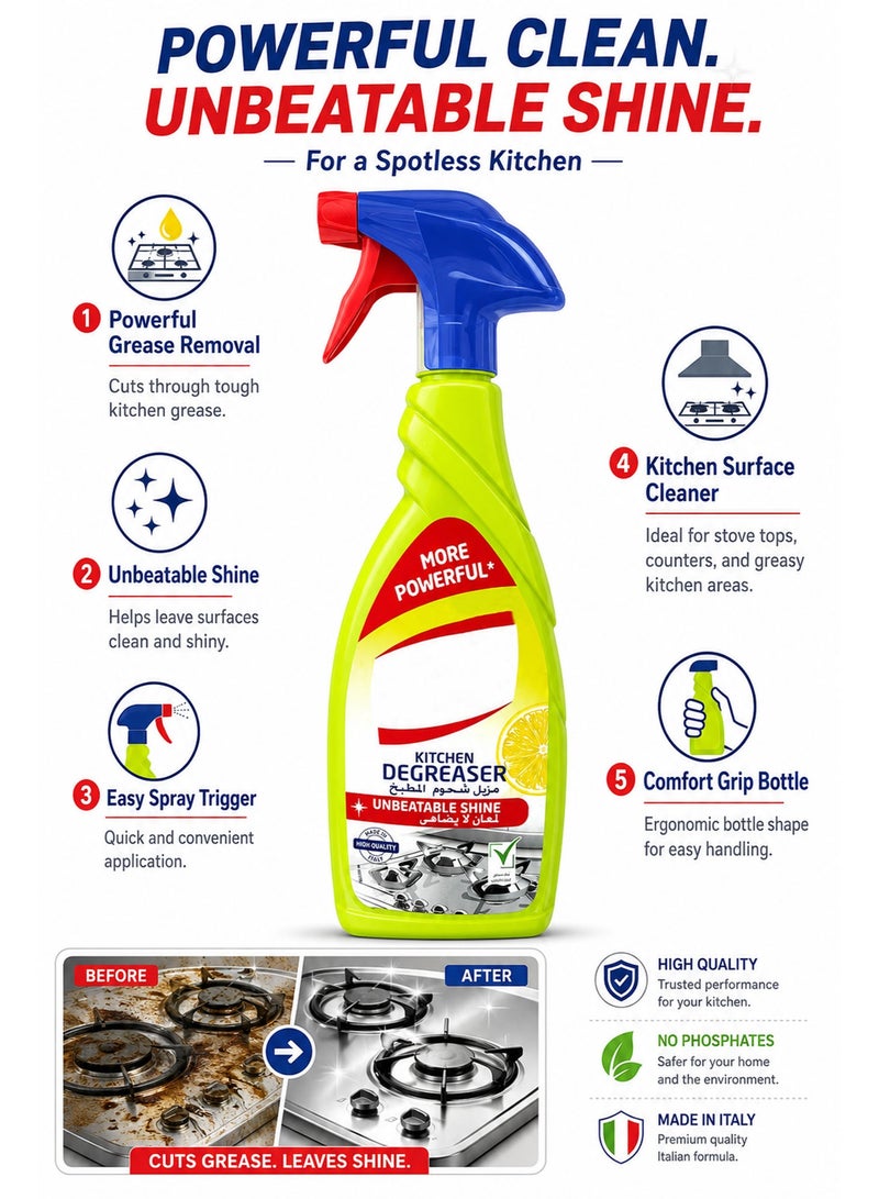 Kitchen Degreaser Multipurpose Cleaner 650ml, Powerful Grease Remover Spray Kills 99.9% Bacteria, Removes Burnt Food & Limescale Stains with Lemon Fresh Scent - Image 4