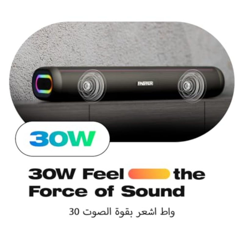 مكبر صوت بلوتوث محمول بقدرة 30 وات للكمبيوتر الشخصي والكمبيوتر المحمول والتلفزيون والهاتف الذكي والكمبيوتر اللوحي، بلاستيك ABS باللون الأزرق، صوت قوي عميق مع أضواء RGB، ودعم بطاقة USB/Aux/TF، التوصيل والتشغيل - Image 3