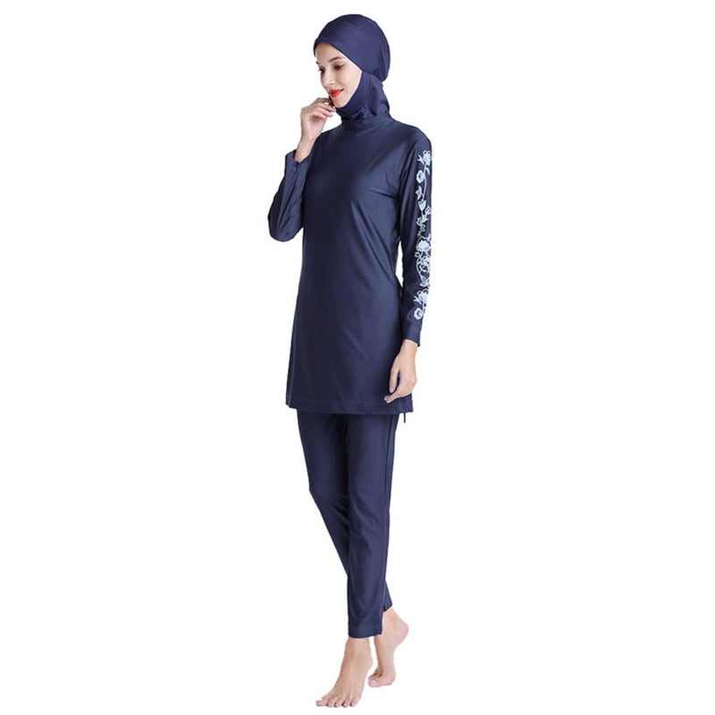 ODIZLI Modest Muslim Swimsuits for Women Burkini Islamic Swimwear Long Sleeve Full Covered Hijab Swim Top Pants Swim Cap Wetsuit 3 Piece Bathing Suits Rash Guard Sets Arabic Swimwear Dark Blue Floral XL - Image 5