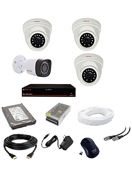 CP PLUS CP Plus 24MP CCTV Cameras and 4Ch HD DVR Kit with 3 Dome and 1 Bullet Camera 1TB Hard Disk 4 CH Power Supply 90 m Wire Bundle BNC and DC Connectors  - Image 1