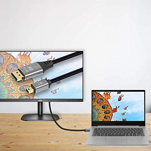 CABLEDECONN 3M 10FT Mini DP to DisplayPort Cable 8K(7680x4320)@60Hz 4K@144Hz Display Port 1.4 Bi-Directional Transmission DP to Mini DisplayPort 8K - Image 2