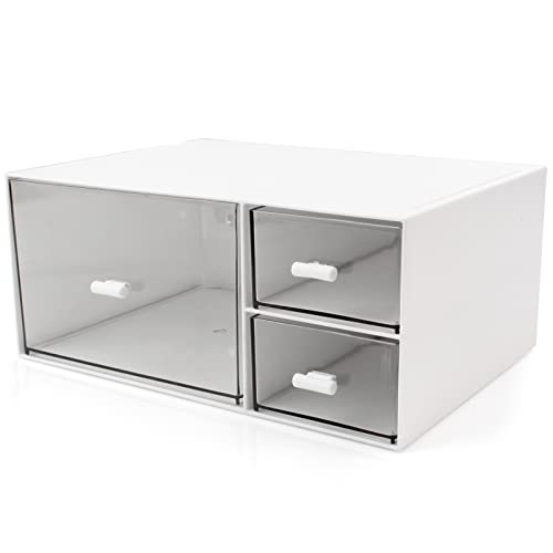 kulusion Desk Organizer Stackable Storage Drawers with 3 Compartments Stackable Drawers Great for Desk Storage, Makeup Storage Bathroom Organization Accessories Etc (White) - Image 1