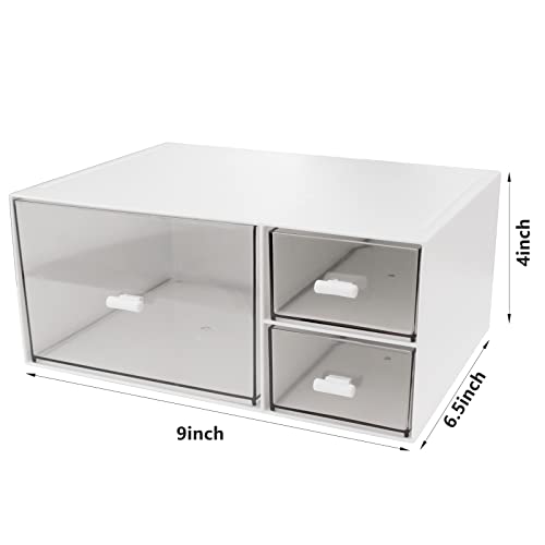 kulusion Desk Organizer Stackable Storage Drawers with 3 Compartments Stackable Drawers Great for Desk Storage, Makeup Storage Bathroom Organization Accessories Etc (White) - Image 2