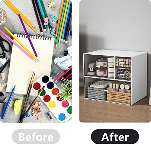 kulusion Desk Organizer Stackable Storage Drawers with 3 Compartments Stackable Drawers Great for Desk Storage, Makeup Storage Bathroom Organization Accessories Etc (White) - Image 3