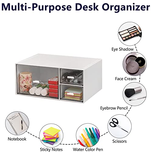 kulusion Desk Organizer Stackable Storage Drawers with 3 Compartments Stackable Drawers Great for Desk Storage, Makeup Storage Bathroom Organization Accessories Etc (White) - Image 4