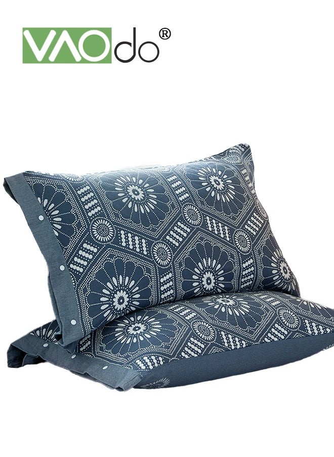 VAOdo - 2PCS 100% Washed Cotton Pillowcases Luxury Soft Breathable Pillow Covers with Button Closure All-inclusive Non-slip Breathable Pillowcase with Buttons - Image 1