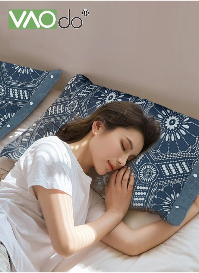 VAOdo - 2PCS 100% Washed Cotton Pillowcases Luxury Soft Breathable Pillow Covers with Button Closure All-inclusive Non-slip Breathable Pillowcase with Buttons - Image 1