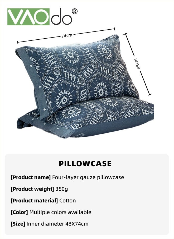 VAOdo - 2PCS 100% Washed Cotton Pillowcases Luxury Soft Breathable Pillow Covers with Button Closure All-inclusive Non-slip Breathable Pillowcase with Buttons - Image 1