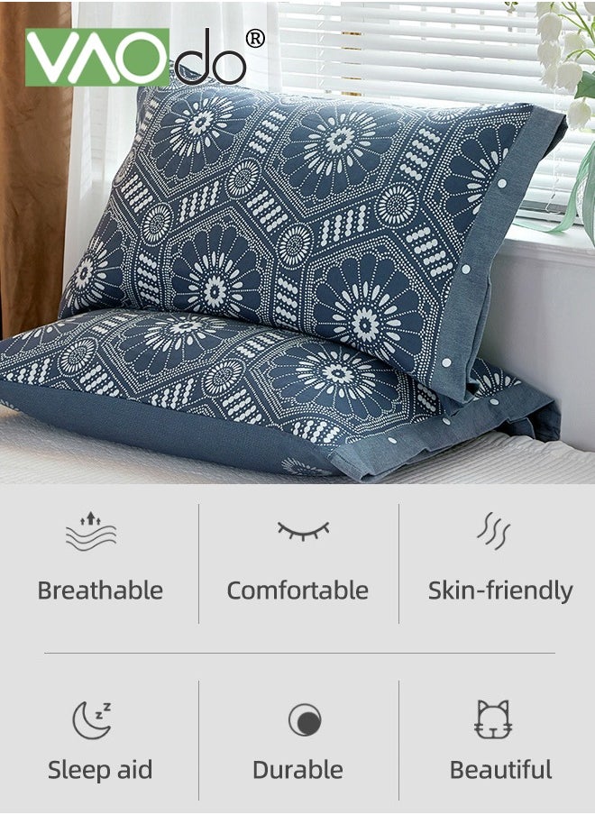 VAOdo - 2PCS 100% Washed Cotton Pillowcases Luxury Soft Breathable Pillow Covers with Button Closure All-inclusive Non-slip Breathable Pillowcase with Buttons - Image 1