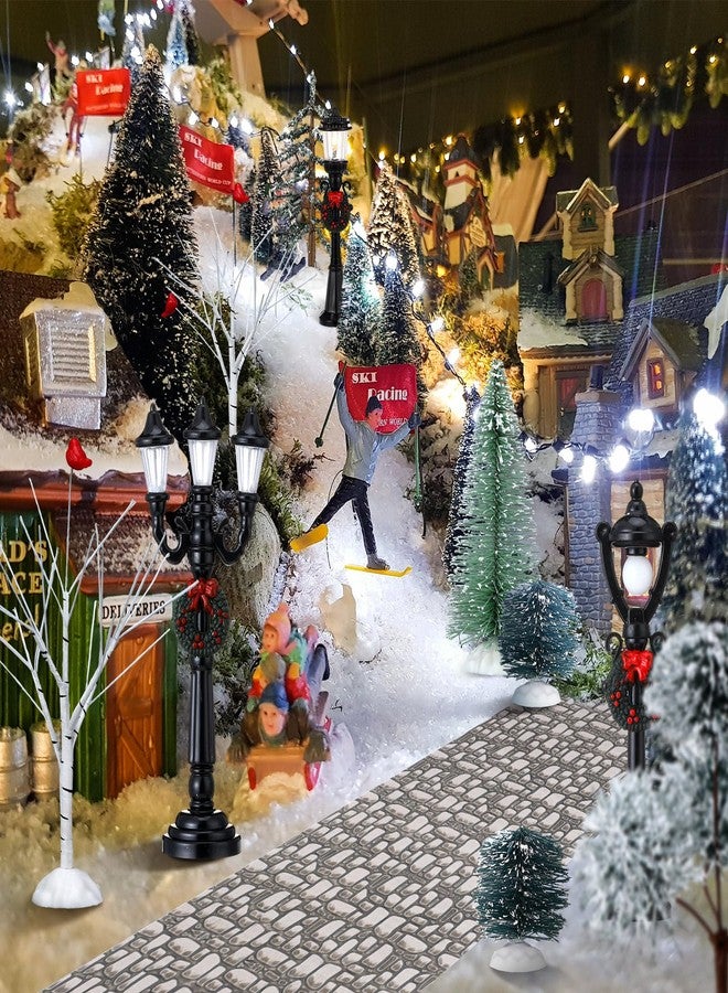 Aoriher 15 Pcs Christmas Figurine Village Accessories Miniature Pine Trees Snow Artificial Christmas Trees Cardinal Bare Branch Trees Streetlight Lamps Cobblestone Street Figurine for Xmas Winter (Elegant) - Image 4
