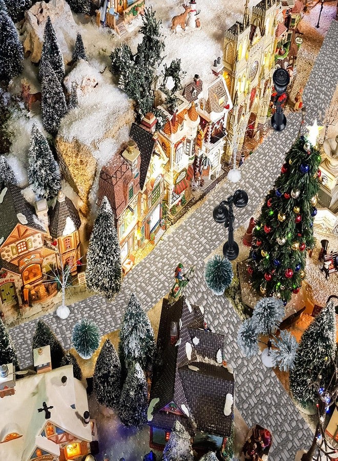 Aoriher 15 Pcs Christmas Figurine Village Accessories Miniature Pine Trees Snow Artificial Christmas Trees Cardinal Bare Branch Trees Streetlight Lamps Cobblestone Street Figurine for Xmas Winter (Elegant) - Image 5