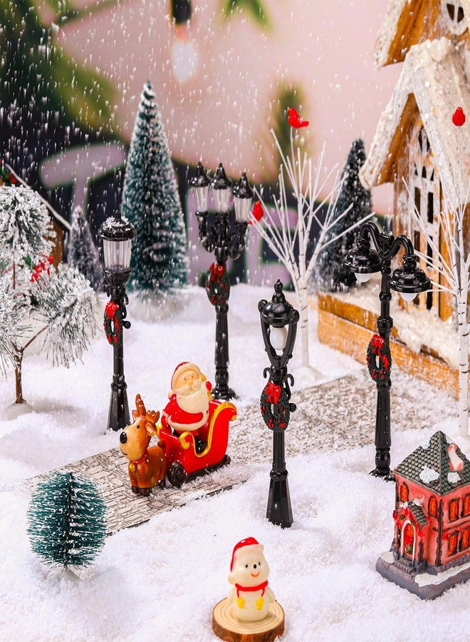 Aoriher 15 Pcs Christmas Figurine Village Accessories Miniature Pine Trees Snow Artificial Christmas Trees Cardinal Bare Branch Trees Streetlight Lamps Cobblestone Street Figurine for Xmas Winter (Elegant) - Image 3