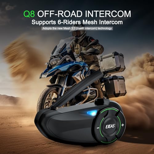 EJEAS Q8 2PC Motorcycle Bluetooth Headset, Upgraded Mesh 3.0 Intercom System with Music Sharing and IP67 Waterproof for 6 Riders Group Talking - Image 2
