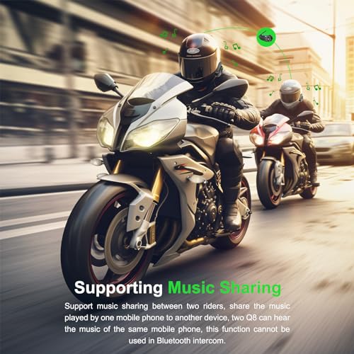 EJEAS Q8 2PC Motorcycle Bluetooth Headset, Upgraded Mesh 3.0 Intercom System with Music Sharing and IP67 Waterproof for 6 Riders Group Talking - Image 3