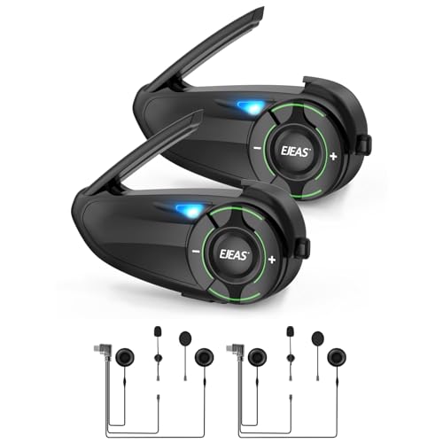 EJEAS Q8 2PC Motorcycle Bluetooth Headset, Upgraded Mesh 3.0 Intercom System with Music Sharing and IP67 Waterproof for 6 Riders Group Talking - Image 1