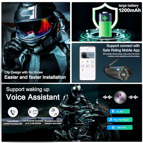 EJEAS Q8 2PC Motorcycle Bluetooth Headset, Upgraded Mesh 3.0 Intercom System with Music Sharing and IP67 Waterproof for 6 Riders Group Talking - Image 5