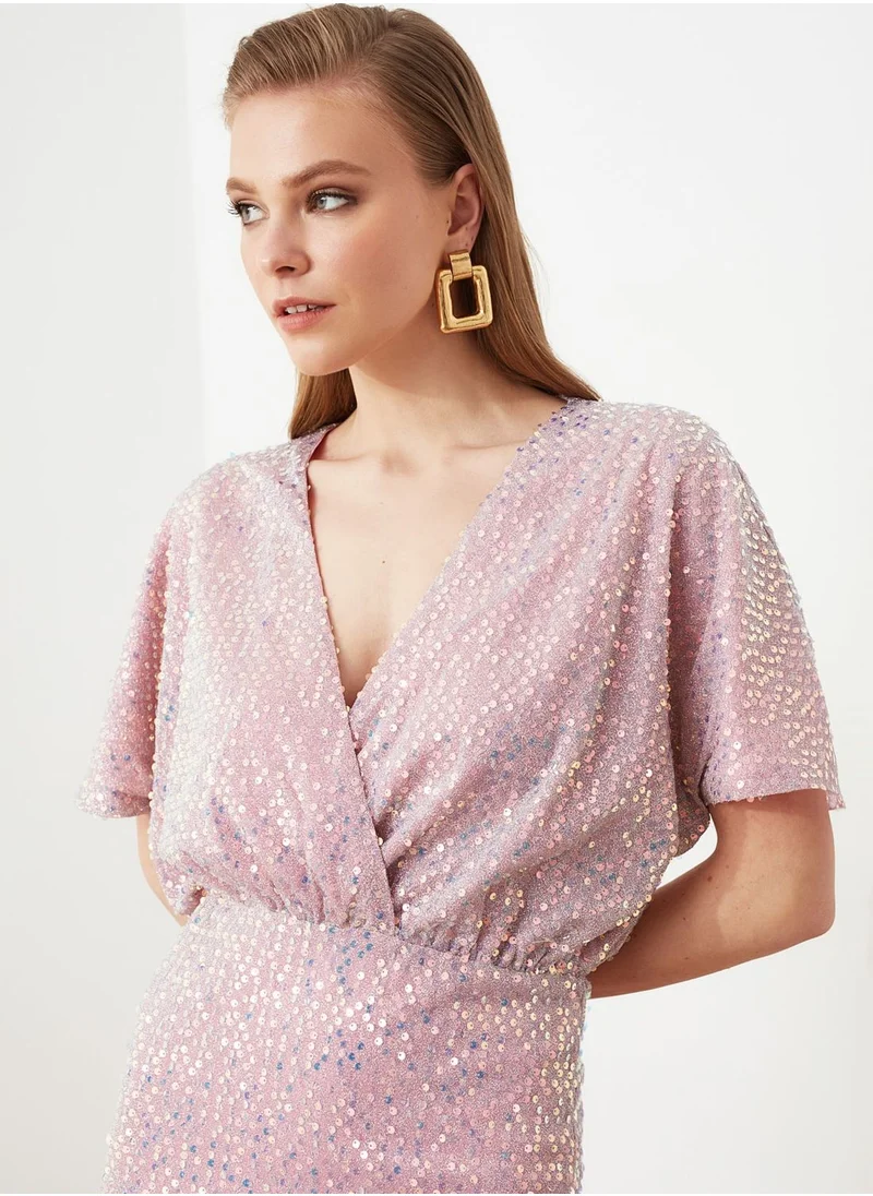 trendyol Shimmer Wrap Dress