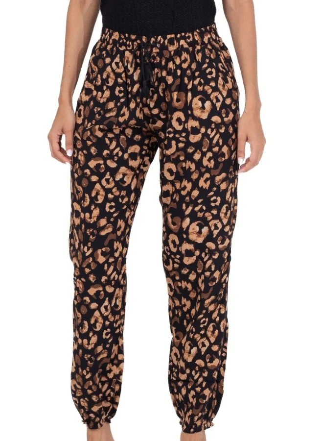 HaILYS Leopard Print Drawstring Jogger Pants - Black and Brown