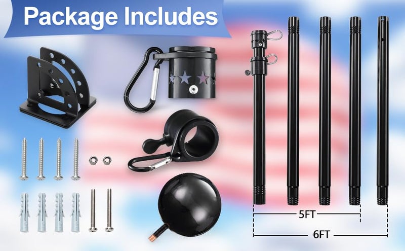 LAKEROD Black Flag Poles for Outside House,6ft Tangle Free Spinning Flag Pole for House,Porch Flagpoles Residential with Multi-Position Holder Bracket,Heavy Duty Flag Pole Kit High Wind Resistant for Outdoor - Image 2