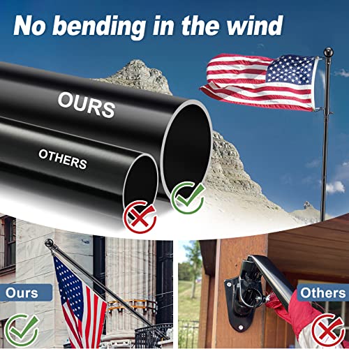 LAKEROD Black Flag Poles for Outside House,6ft Tangle Free Spinning Flag Pole for House,Porch Flagpoles Residential with Multi-Position Holder Bracket,Heavy Duty Flag Pole Kit High Wind Resistant for Outdoor - Image 4