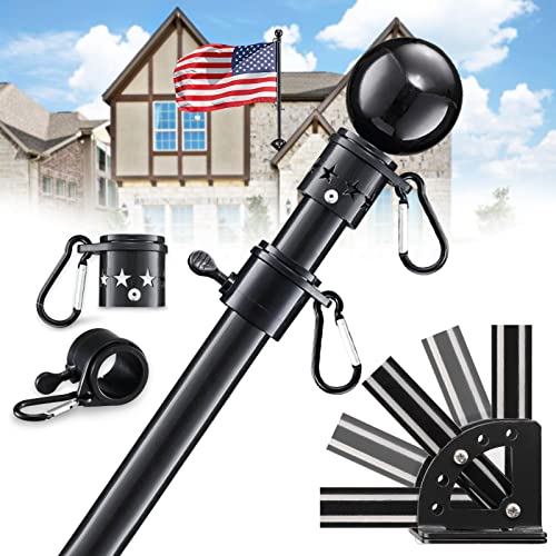LAKEROD Black Flag Poles for Outside House,6ft Tangle Free Spinning Flag Pole for House,Porch Flagpoles Residential with Multi-Position Holder Bracket,Heavy Duty Flag Pole Kit High Wind Resistant for Outdoor - Image 1