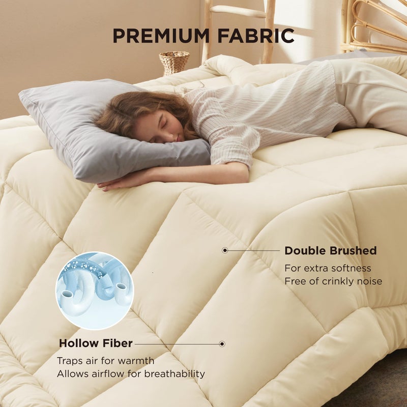 Bedsure Comforter Duvet Insert - Quilted Comforters Queen Size, All Season Duvet, GentleSoft Down Alternative Bedding, with 8 Tabs, Gifts for Women/Men, Cream,Queen 88 x 88 Inches - Image 3