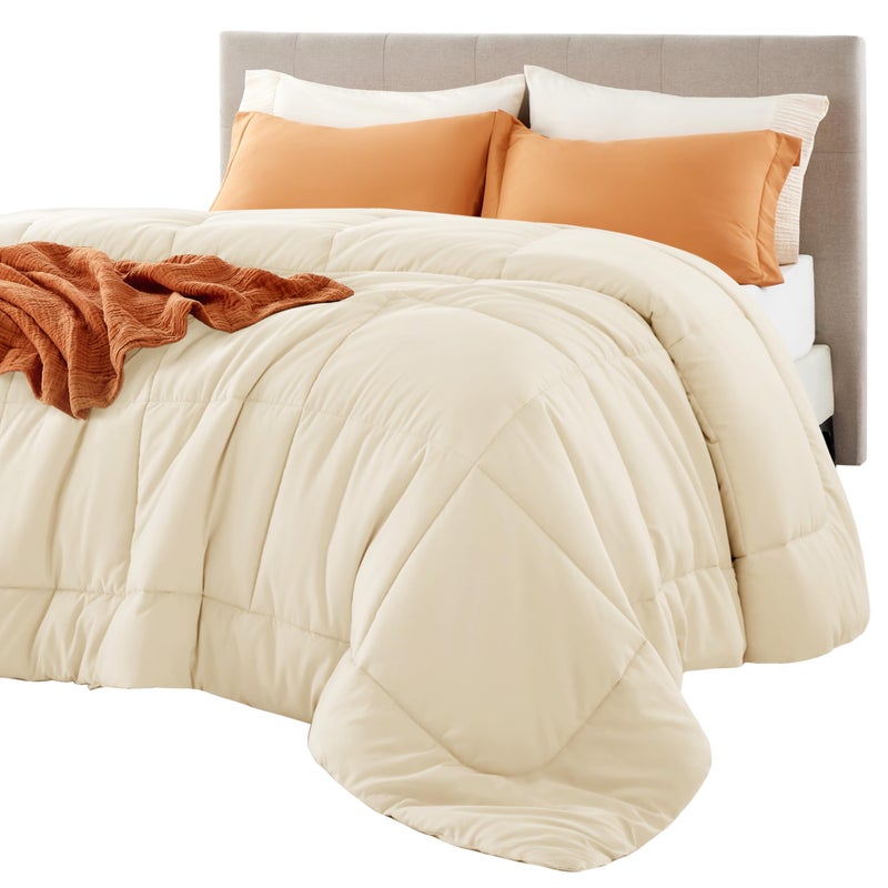 Bedsure Comforter Duvet Insert - Quilted Comforters Queen Size, All Season Duvet, GentleSoft Down Alternative Bedding, with 8 Tabs, Gifts for Women/Men, Cream,Queen 88 x 88 Inches - Image 1