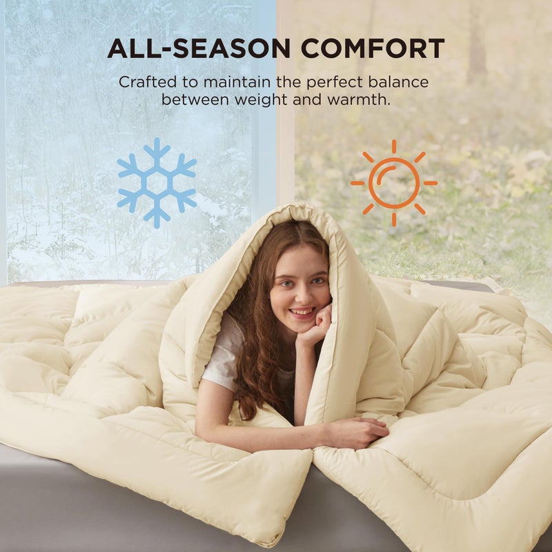 Bedsure Comforter Duvet Insert - Quilted Comforters Queen Size, All Season Duvet, GentleSoft Down Alternative Bedding, with 8 Tabs, Gifts for Women/Men, Cream,Queen 88 x 88 Inches - Image 4