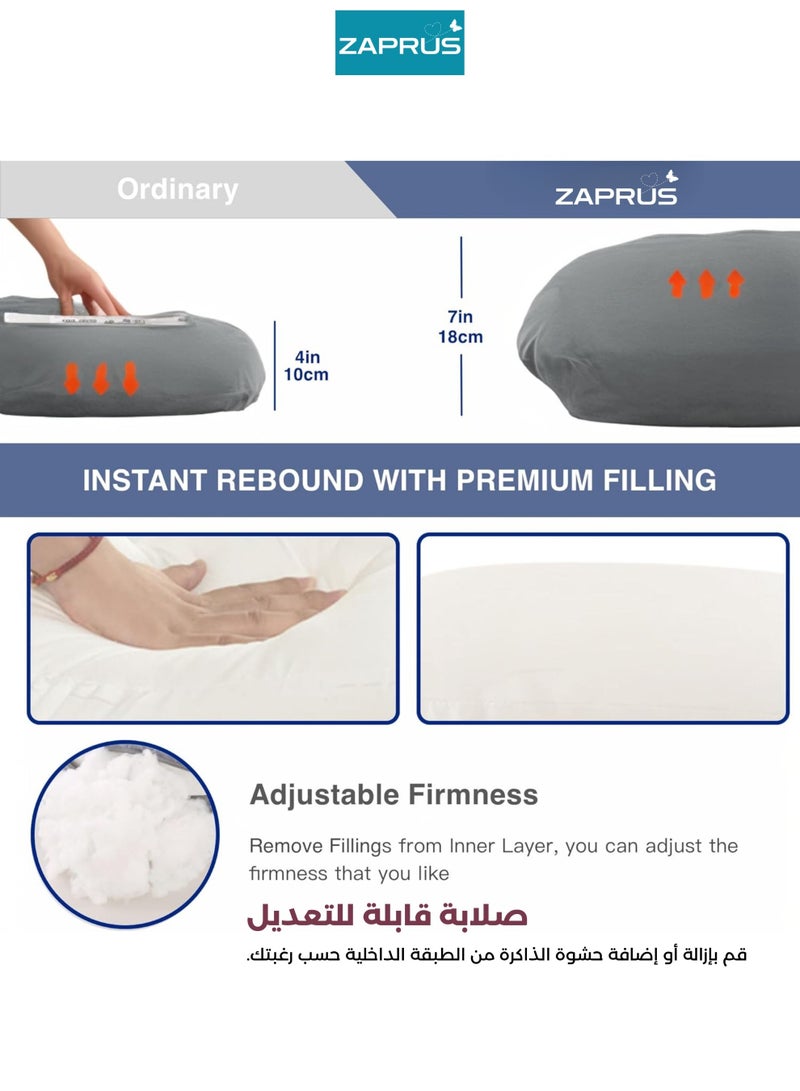 Zaprus Pregnancy J-Shape Pillow 100% Cotton Fiber Full Body Support Maternity Pillow for Side Stomach Sleeping Back Hip Belly Pain Relief Ergonomic Comfortable Prenatal Pillow Light Grey Blue for Everyday Use - Image 4