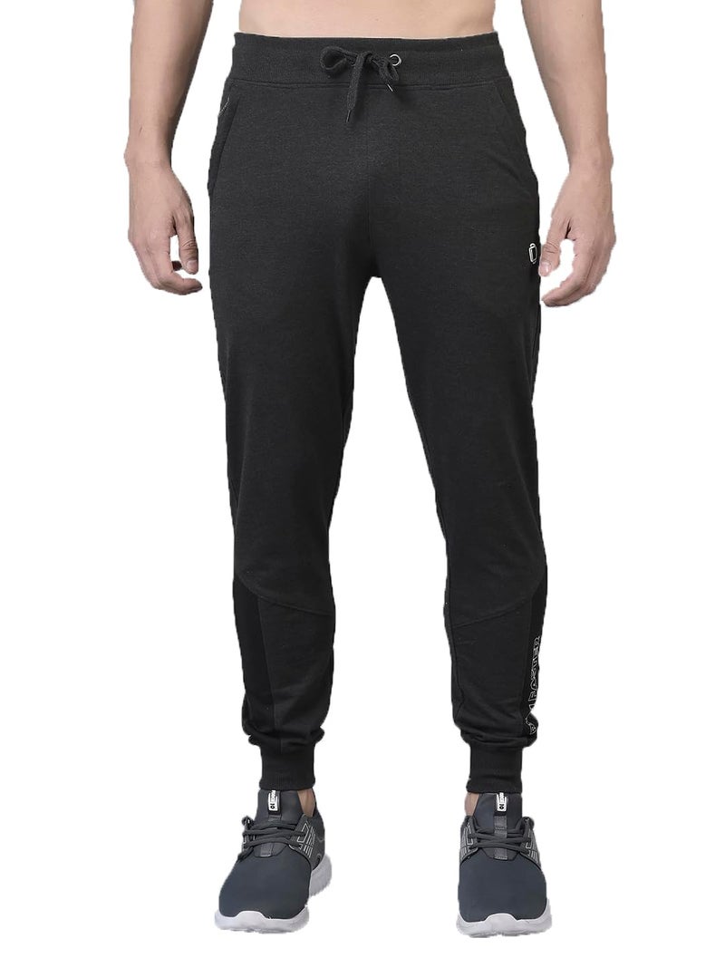 Dollar Mens Solid Cut and Sew Panelled Jogger with Cross Pocket and One Side Zipper Charcoal Melange - Image 1