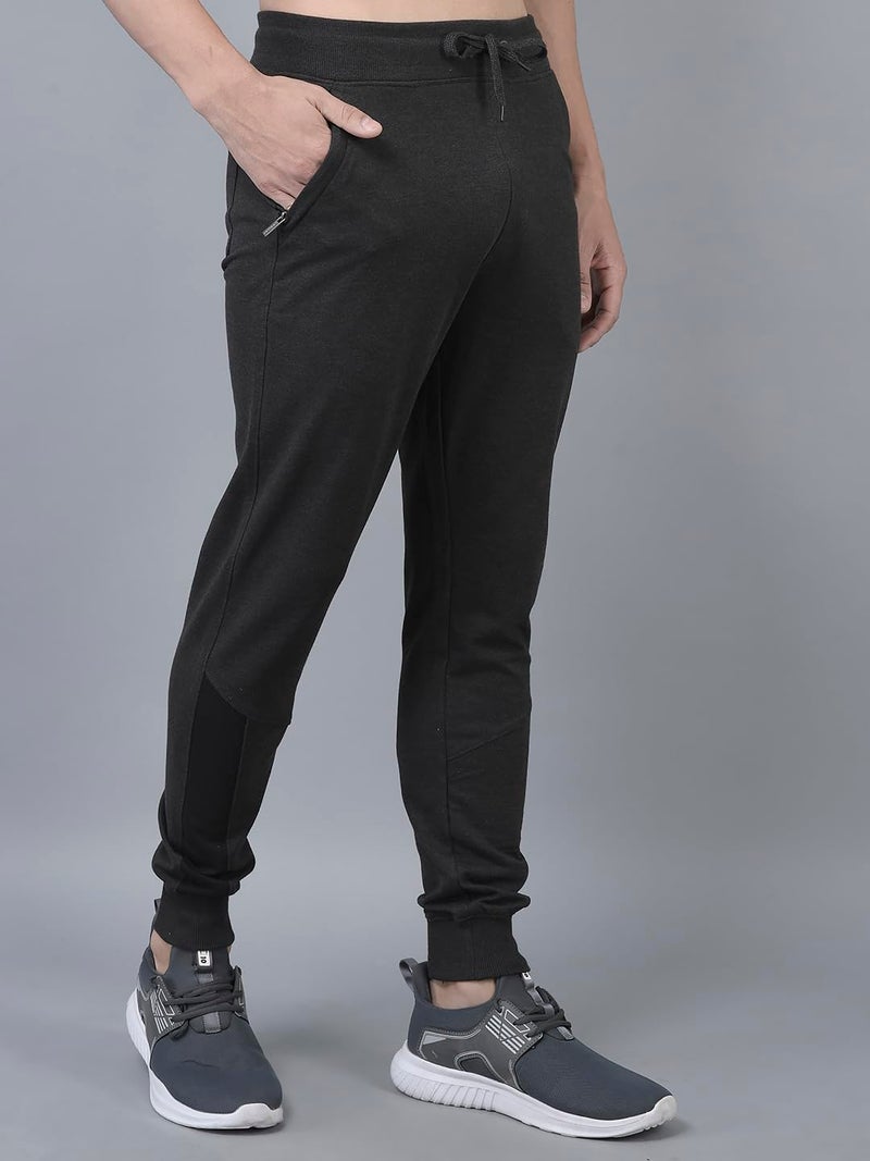 Dollar Mens Solid Cut and Sew Panelled Jogger with Cross Pocket and One Side Zipper Charcoal Melange - Image 3