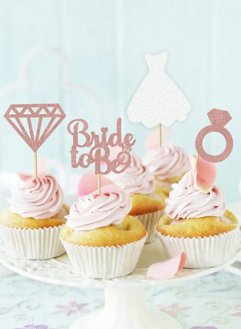 Bachelorette Party Decoration – Cake Toppers A set of 12 pink cake toppers for the bride with multiple designs. Perfect for decorating cakes at bachelorette parties, engagements, and weddings.  - Image 1