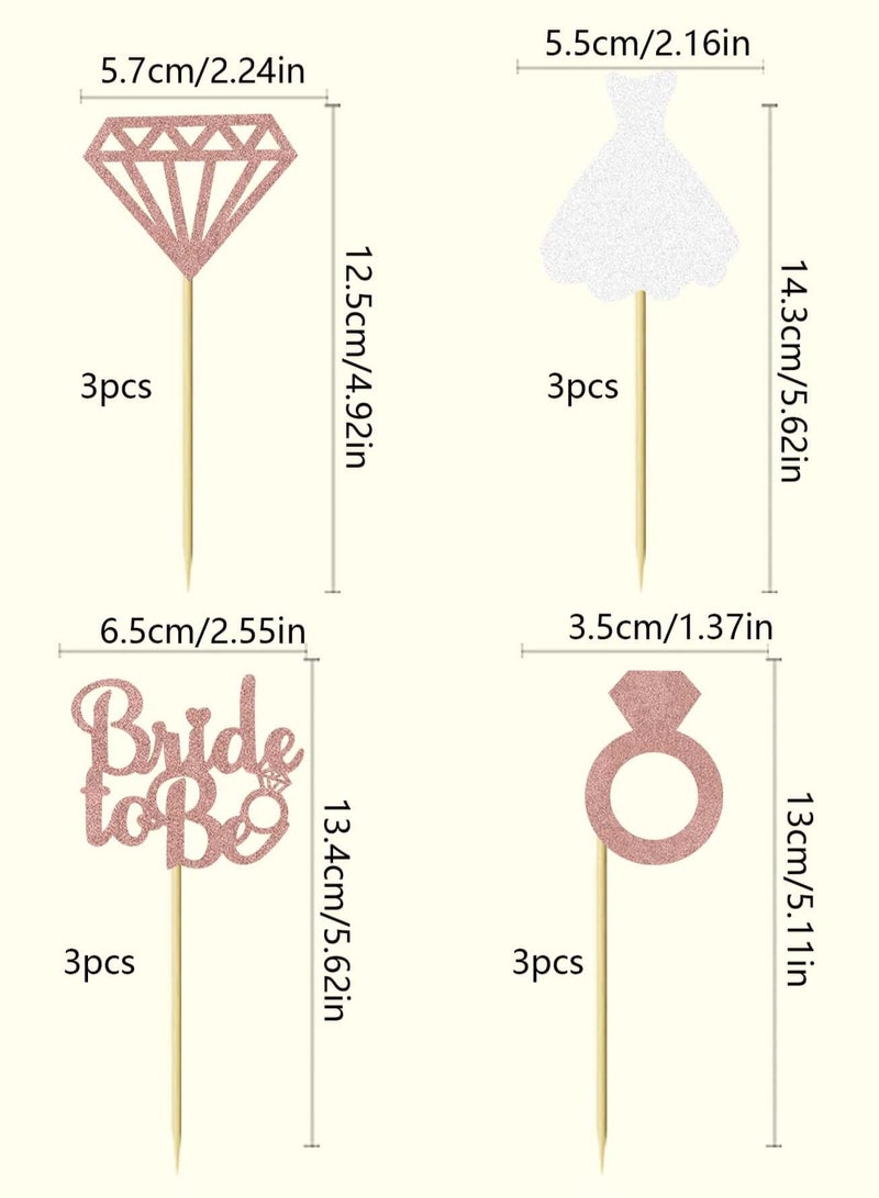 Bachelorette Party Decoration – Cake Toppers A set of 12 pink cake toppers for the bride with multiple designs. Perfect for decorating cakes at bachelorette parties, engagements, and weddings.  - Image 4