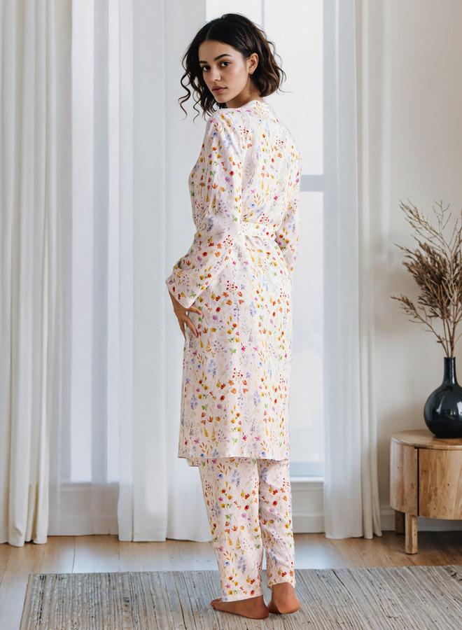 سبلاش فيڤ طقم روب وبيجامة بطبعة زهور شاملة - Image 3