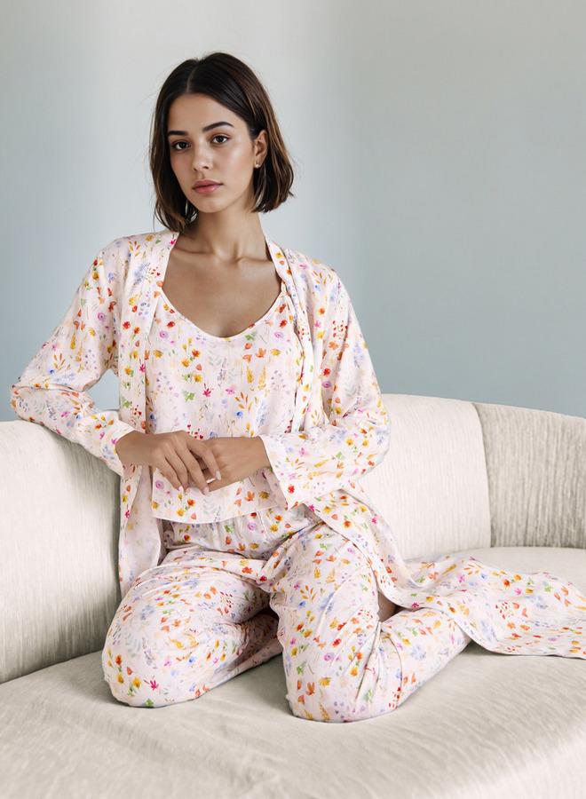 سبلاش فيڤ طقم روب وبيجامة بطبعة زهور شاملة - Image 1