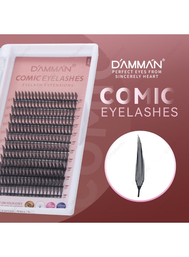 D'AMMA'N 12 Rows Comic Spire Cluster Eyelashes 0.07mm D Curl Soft Manga Style Lash Extensions Natural Volume DIY Lash Tray - Image 2