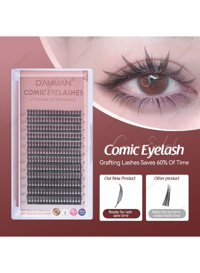 D'AMMA'N 12 Rows Comic Spire Cluster Eyelashes 0.07mm D Curl Soft Manga Style Lash Extensions Natural Volume DIY Lash Tray - Image 1