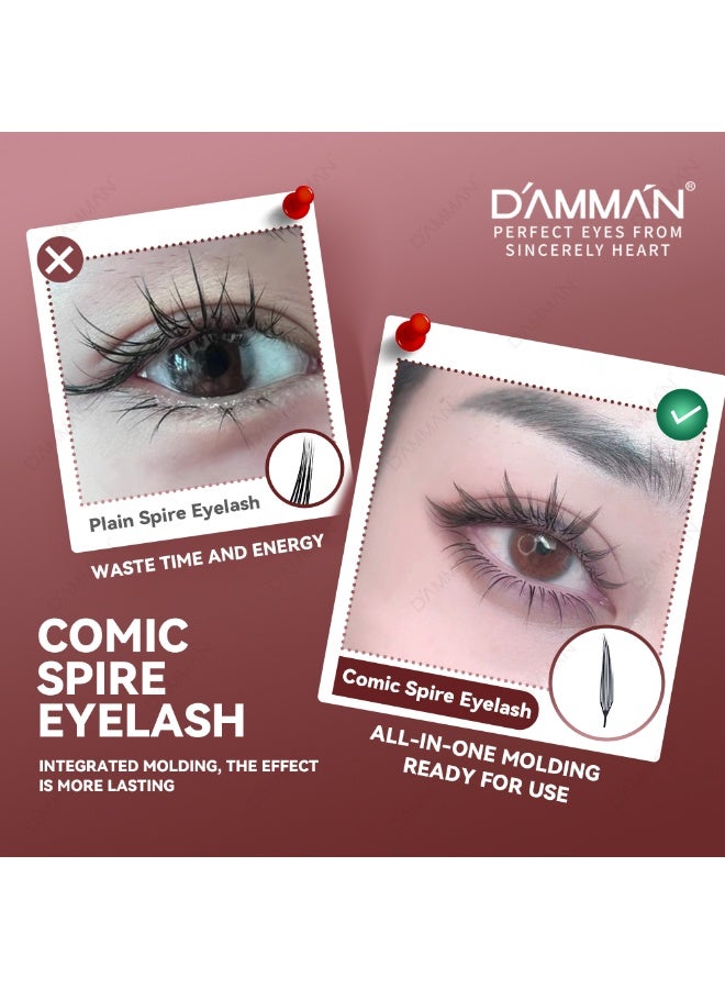 D'AMMA'N 12 Rows Comic Spire Cluster Eyelashes 0.07mm D Curl Soft Manga Style Lash Extensions Natural Volume DIY Lash Tray - Image 5