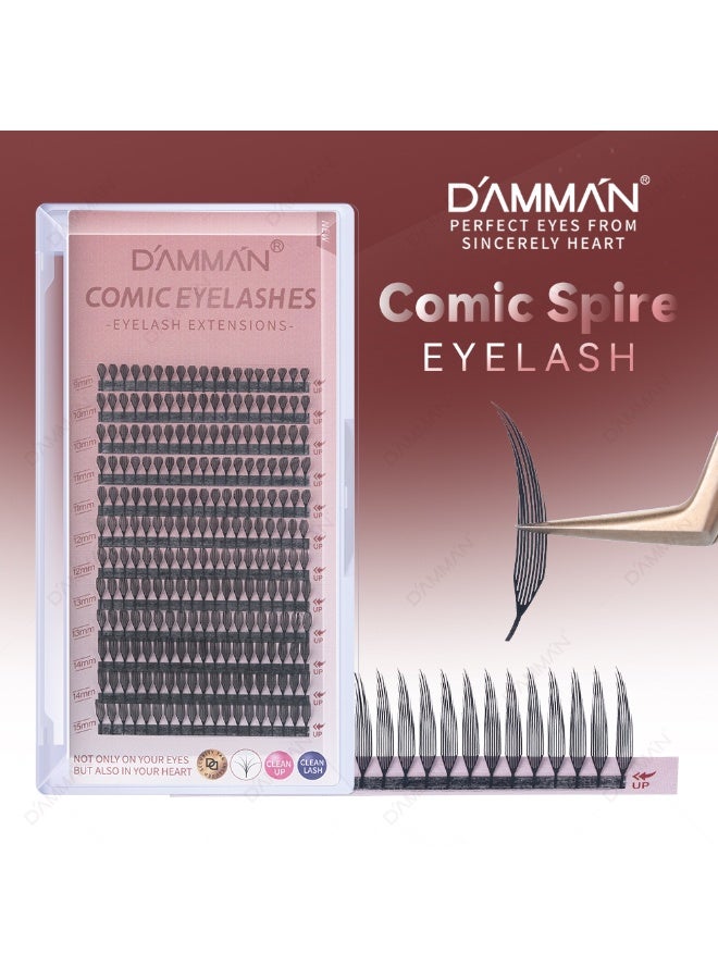D'AMMA'N 12 Rows Comic Spire Cluster Eyelashes 0.07mm D Curl Soft Manga Style Lash Extensions Natural Volume DIY Lash Tray - Image 3
