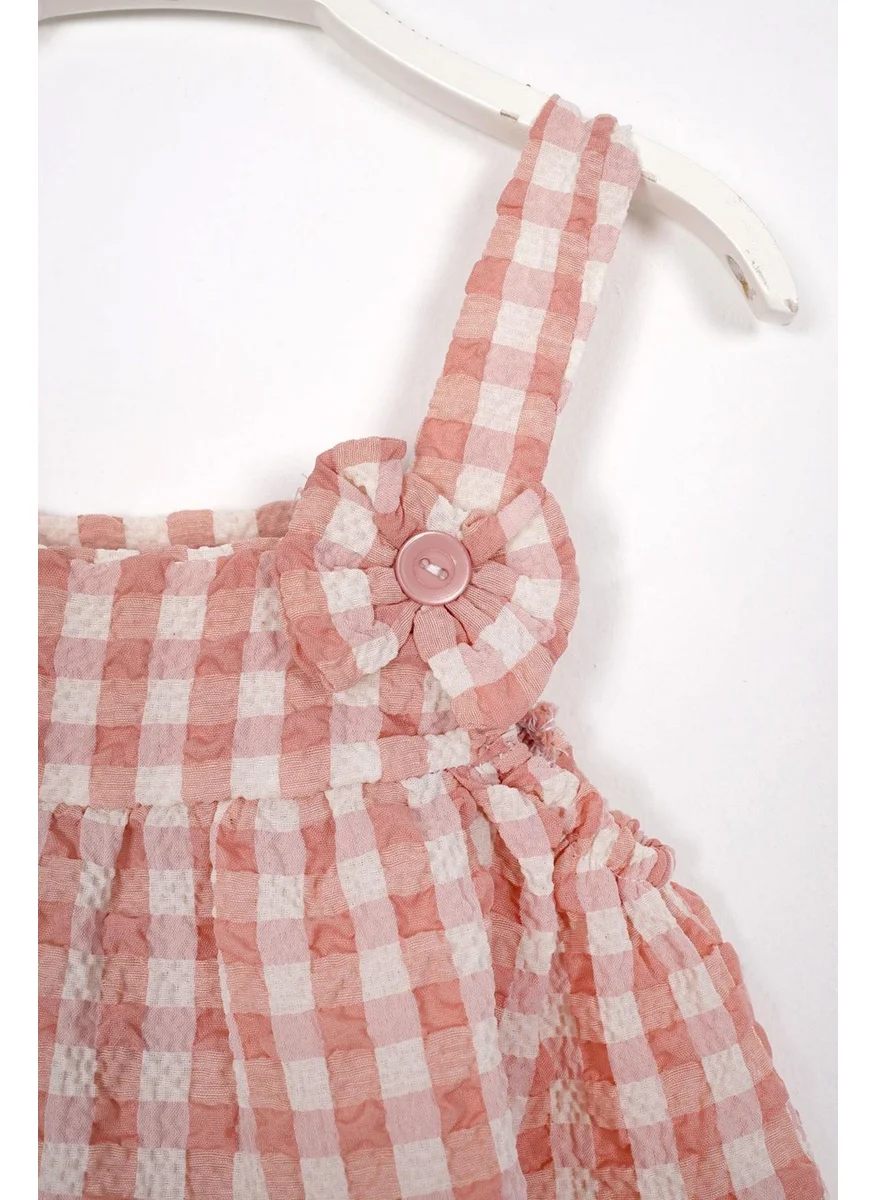 Zepkids Strap Bow Detailed Powder Color Girl Dress